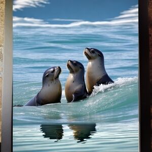 Seal Trio Ocean Art Print In A Glass Front Frame 8x10